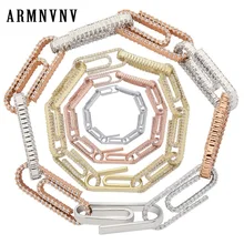 ARMNVNV медь зажим для бумаги для мужчин женщин браслет ширина 10 мм Классический Винтаж Звено Цепи Полный циркон браслеты модные украшения