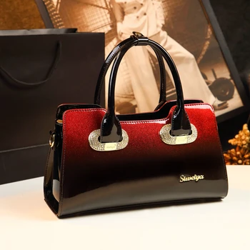 

2019 autumn new gradient fashion leather atmosphere handbag female patent leather bag shoulder slung mother bag