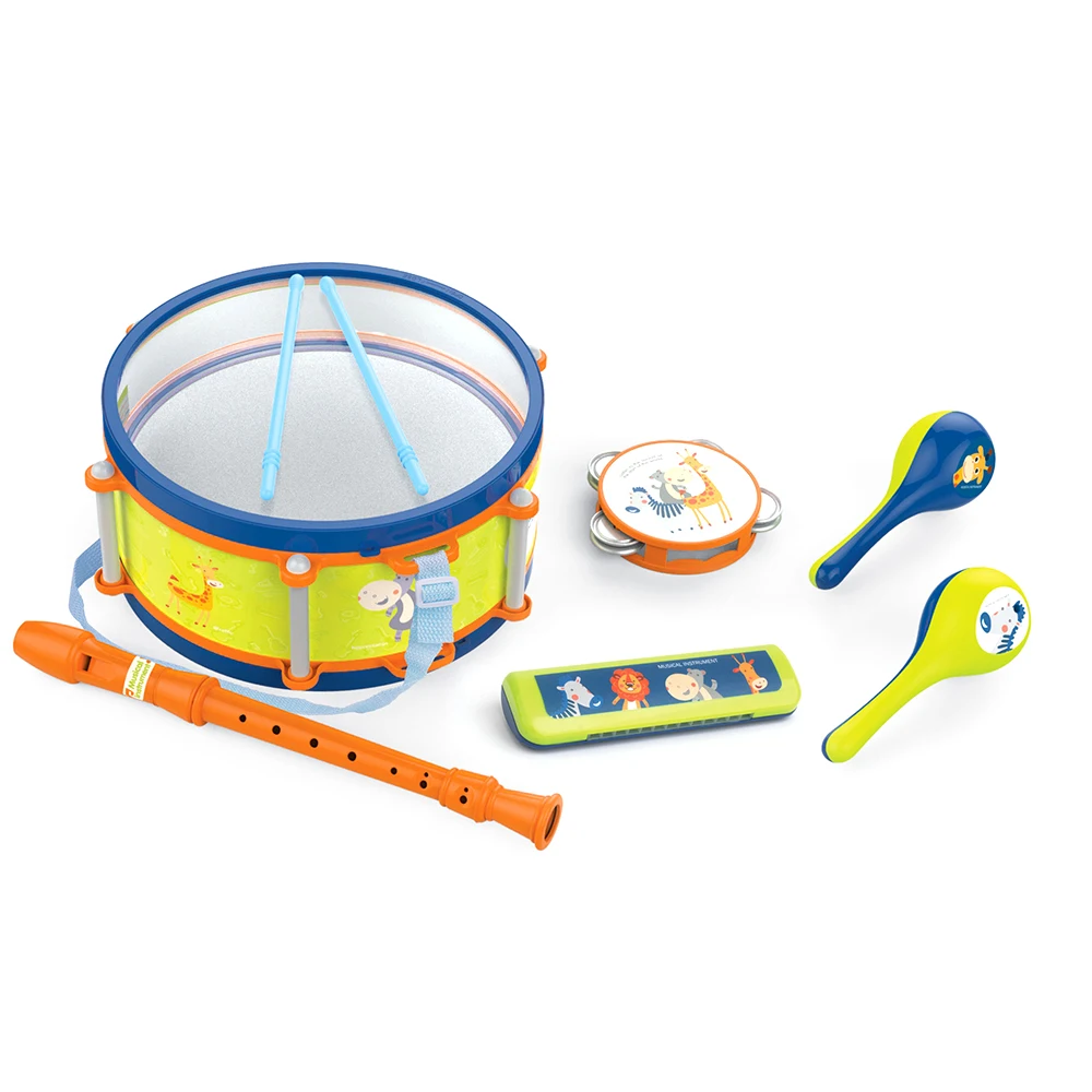 6Pcs Musical Instrument Toy Drum Bell Rattle Set Kids Percussion Sets Toddlers Preschool Educational Learning Musical Toy Gift