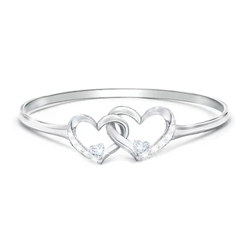 

Huitan Simple Double Hollowed-out Heart Shape Women Ring Silver Color Delicate Lady Engagement Rings Fancy Gifts Fashion Jewelry