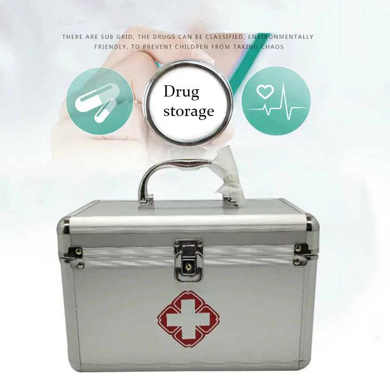Серебряный семейный портативный Аптечка 2 слоя портативный мобильный кемпинг выживания аварийная коробка для лекарств DJB0053