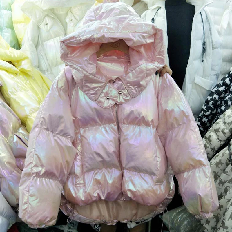 Женское пальто с хлопковой подкладкой, короткая зимняя куртка, Ins Bright Face, Женская свободная утепленная парка с капюшоном, верхняя одежда для девочек-студентов