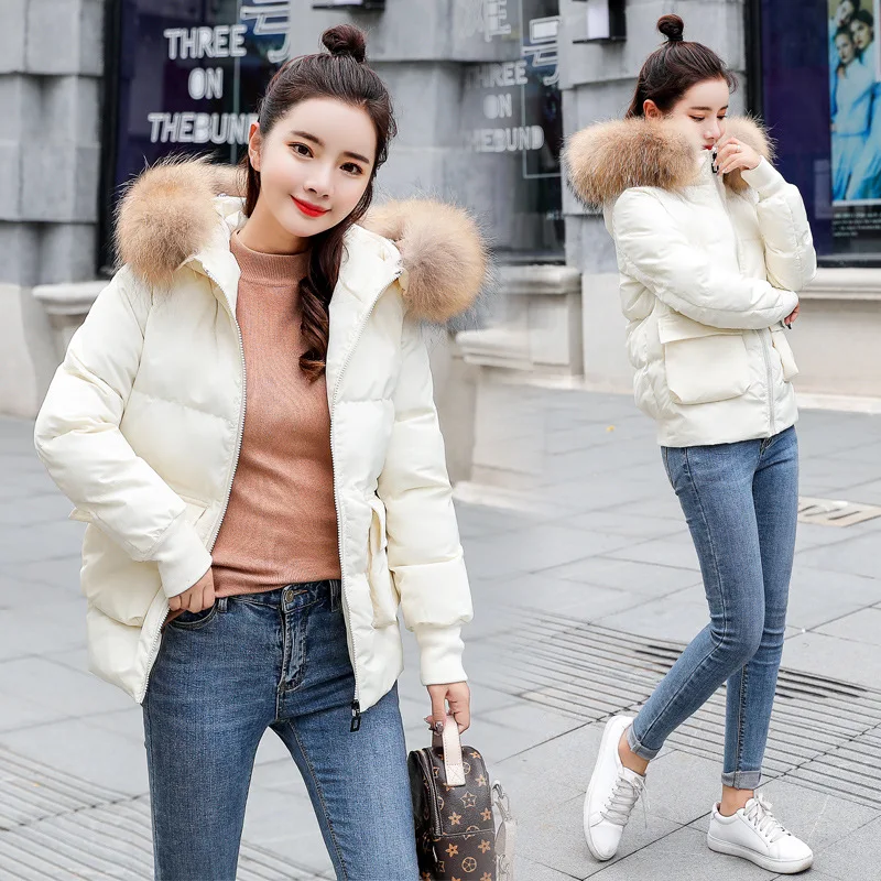 

2018 Winter Hooded Zipper Long Sleeve Thick Short Slim Fit with Fur Collar Warm Comfortable Cotton Overcoat