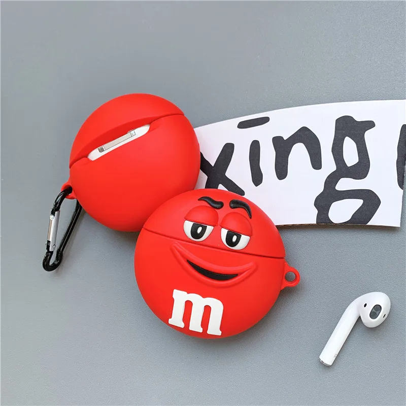 3D Милые Мультяшные M& M. s молочные шоколадные бобы корпусы гарнитурные для Apple AirPods 1/2 силиконовые защитные наушники аксессуары для кожи