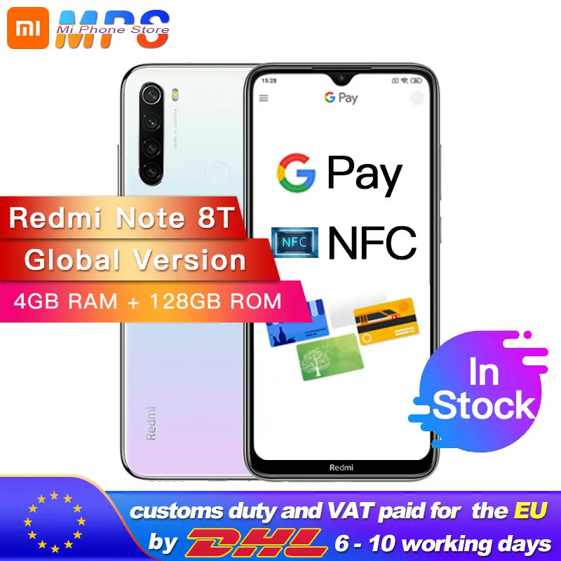 Xiaomi Redmi Note 8T с глобальной версией 4 Гб 128 ГБ NFC восьмиядерный смартфон Snapdragon 665 6 3