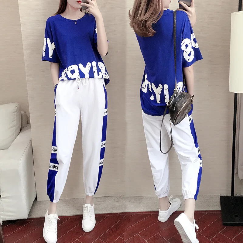 

Sports Set Summer Wear for Women 2019 New Style Loose-Fit Korean-style Playful Fashion Casual Short Sleeve Shuffle Two-Piece Set