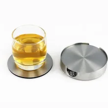 6pcs/Set Stainless Steel Coaster Cup Mats Pads Non-slip Pad With Holder Round Square Metal Insulation Pad Tablewear