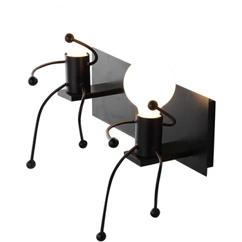 

Retro Creative Double Head Cartoon Villain Wall Lamp Swing Villa Bedroom Art Deco Bedside Lamp Holder (No Bulb)