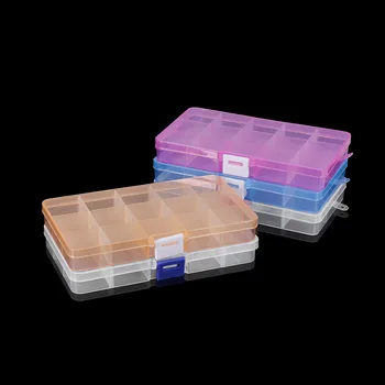 

1pcs 15 Slots Rectangle Adjustable Jewelry Container Box Case Compartment Plastic Storage Box for Beads Earrings Packaging