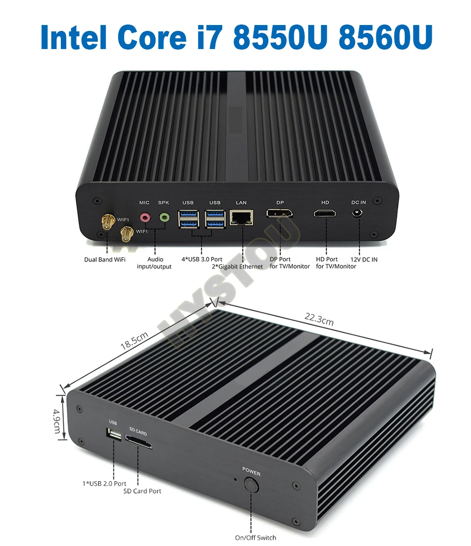 Тонкий клиент Intel Core i5 8250U i7 8550U Minipc HDMI DP двойной дисплей безвентиляторный ПК 4K HTPC i7 7660U Iris Plus 640 настольный компьютер