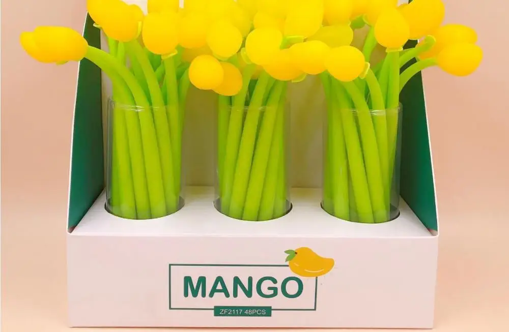 mango aroma gel pen cute cartoon stationery prize gift kawaii student sign black neutral kid 48pc/lot | Канцтовары для офиса и