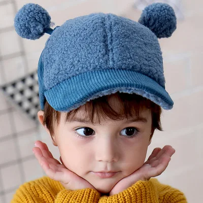 HPBBKD New Fashion Warm Baby Cute Hats Baby Cap For Children Winter Plus cashmere Cotton Hat Kids beanies Boy Girls Hat GH705 - Цвет: Blue