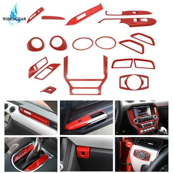 

For Ford Mustang Car Interior Parts Frame Cover Stickers Kit Center Console Switch Panel Handle Inner Front Red Trim 2015-2018
