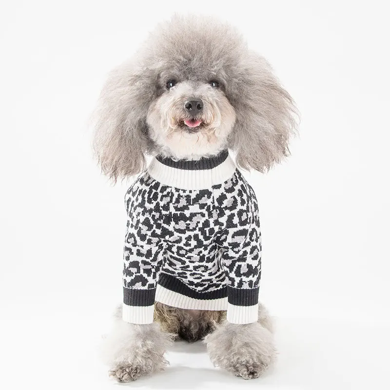 Одежда для собак, мягкие теплые пальто с леопардовым принтом для осени и зимы, вязаная двухногая одежда для маленьких собак, модная одежда для домашних животных