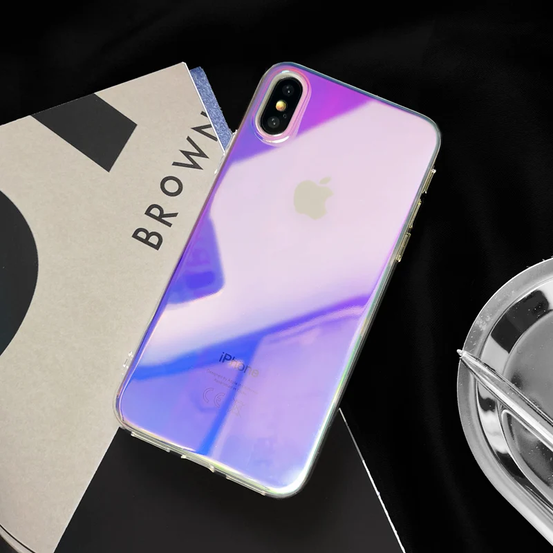 XBXCase блестящая Лазерная Фиолетовый Прозрачный чехол для iPhone X XS Max XR 11 Pro Max 8 6 6S 7 Plus Мягкий светоотражающий термополиуретан зеркальная крышка