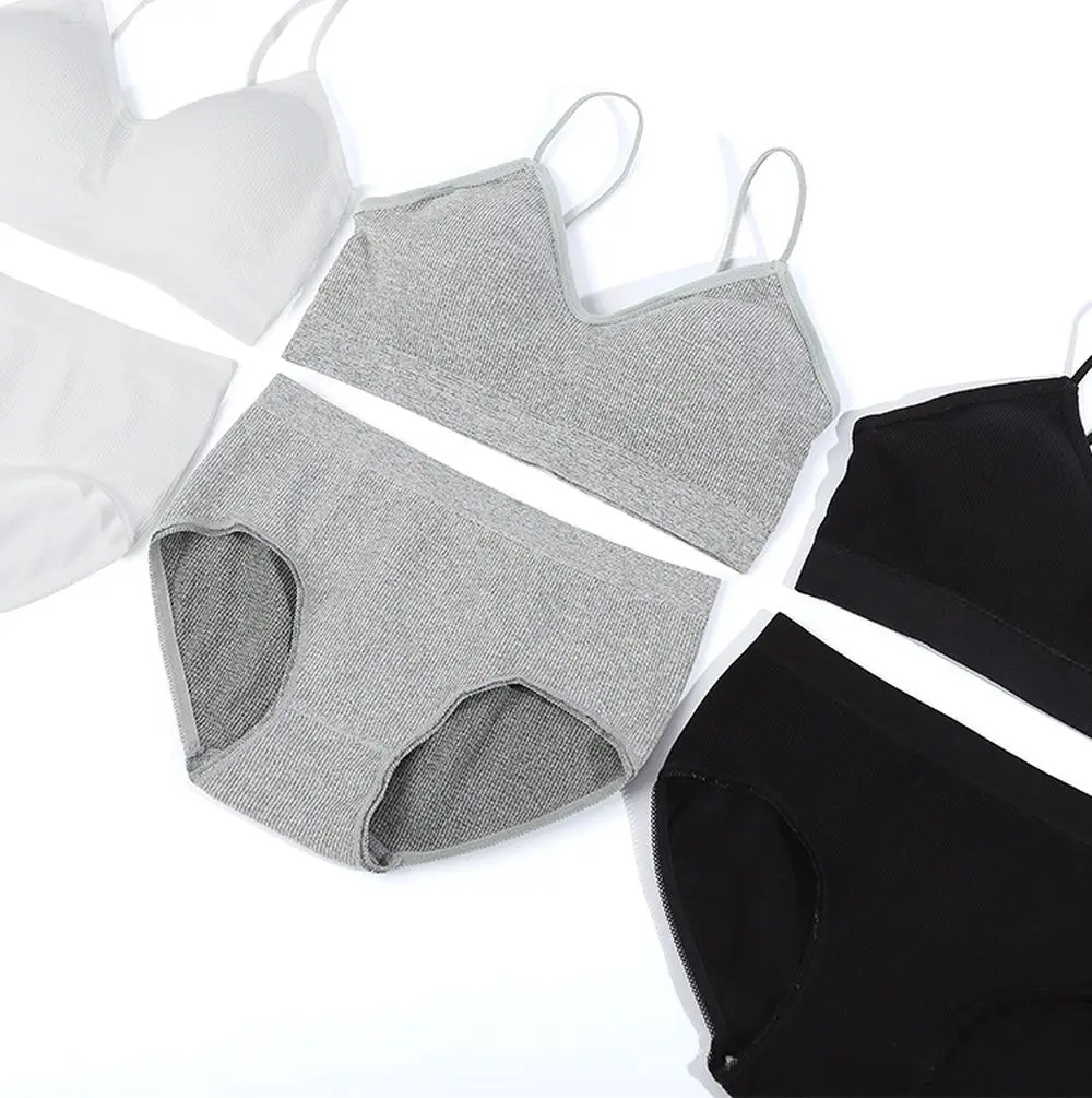

Women Underwear Set Sports Bra Panties Set Ladies Threaded Breathable Comfortable Shockproof Running No Steel Ring Bra Set