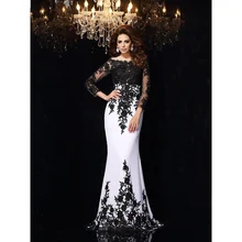 Элегантные вечерние платья черного и белого цвета/Русалка совок кружева с аппликацией и длинными рукавами длинные шифоновые Выпускные платья