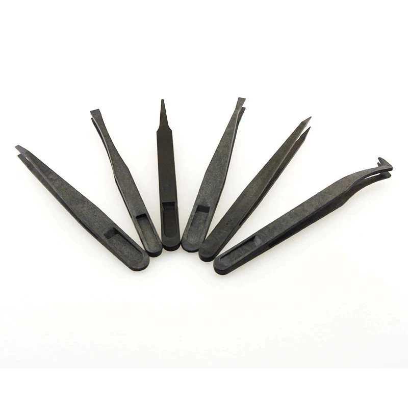 1 PCS  Plastic Carbon Fiber Tweezers ntistatic Straight Curved Anti-static Conductive Tweezer Clip Hand Tools