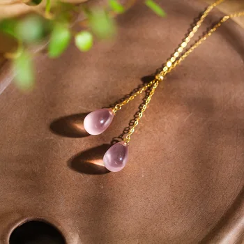 

MetJakt Fashion Light Luxury 18K Gold Natural Pink Crystal Women's Necklace