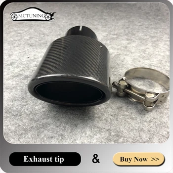 

2 Pieces Oval Styling Stainless Steel Glossy Black Carbon Fiber Exhaust Tip for Universal Exhaust tips