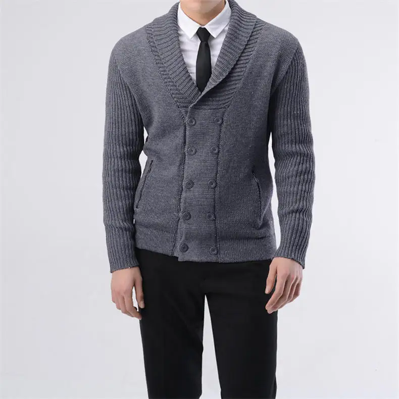 2019 Autumn New Wool Men Sweater Cardigans Winter Business Male Sweater Jacket Coat Men Shawl-Collar Raglan Sleeves Brand MuLS 05