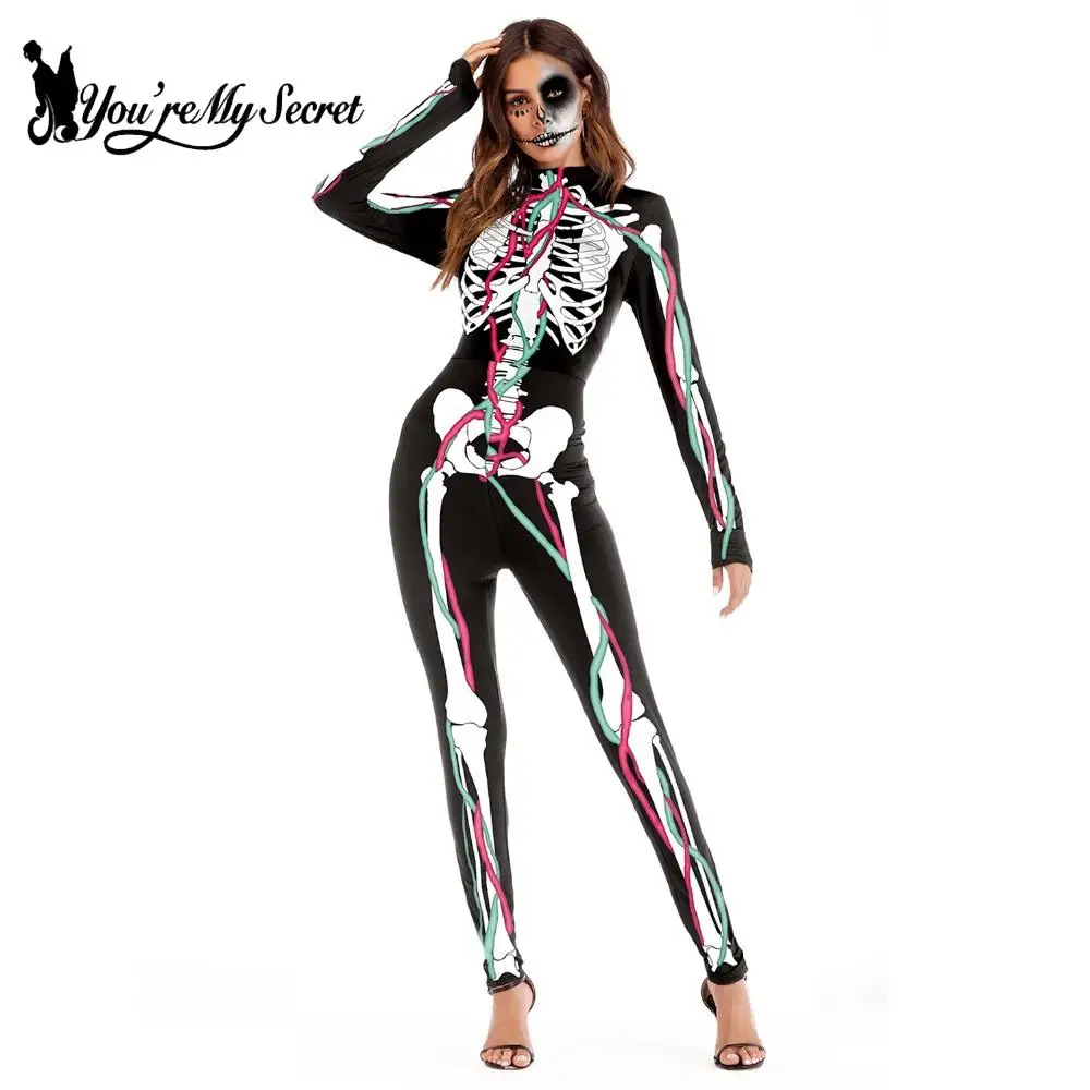 [You're My Secret] Halloween Ghost Festival Bodysuit Horror Skeleton Frame 3D Printed Catsuits Party Cosplay Jumpsuit Unisex