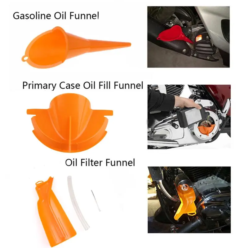 

Motorcycle Orange Drip-Free Oil Filter Funnel Primary Case Oil Fill Funnel For Sportster Softail Dyna Touring Models Moto