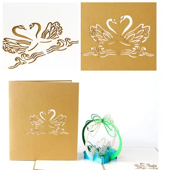 

3D Handmade Pop Up Laser Cut Vintage Cards Swan Greeting Cards Creative Postcard For Lovers Couples