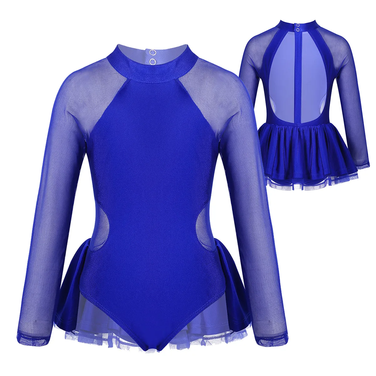 ChicTry/Детское платье для девочек с длинными рукавами из прозрачного тюля для фигурного катания, танцевальный костюм для соревнований, балетные гимнастические леотарды - Цвет: Blue