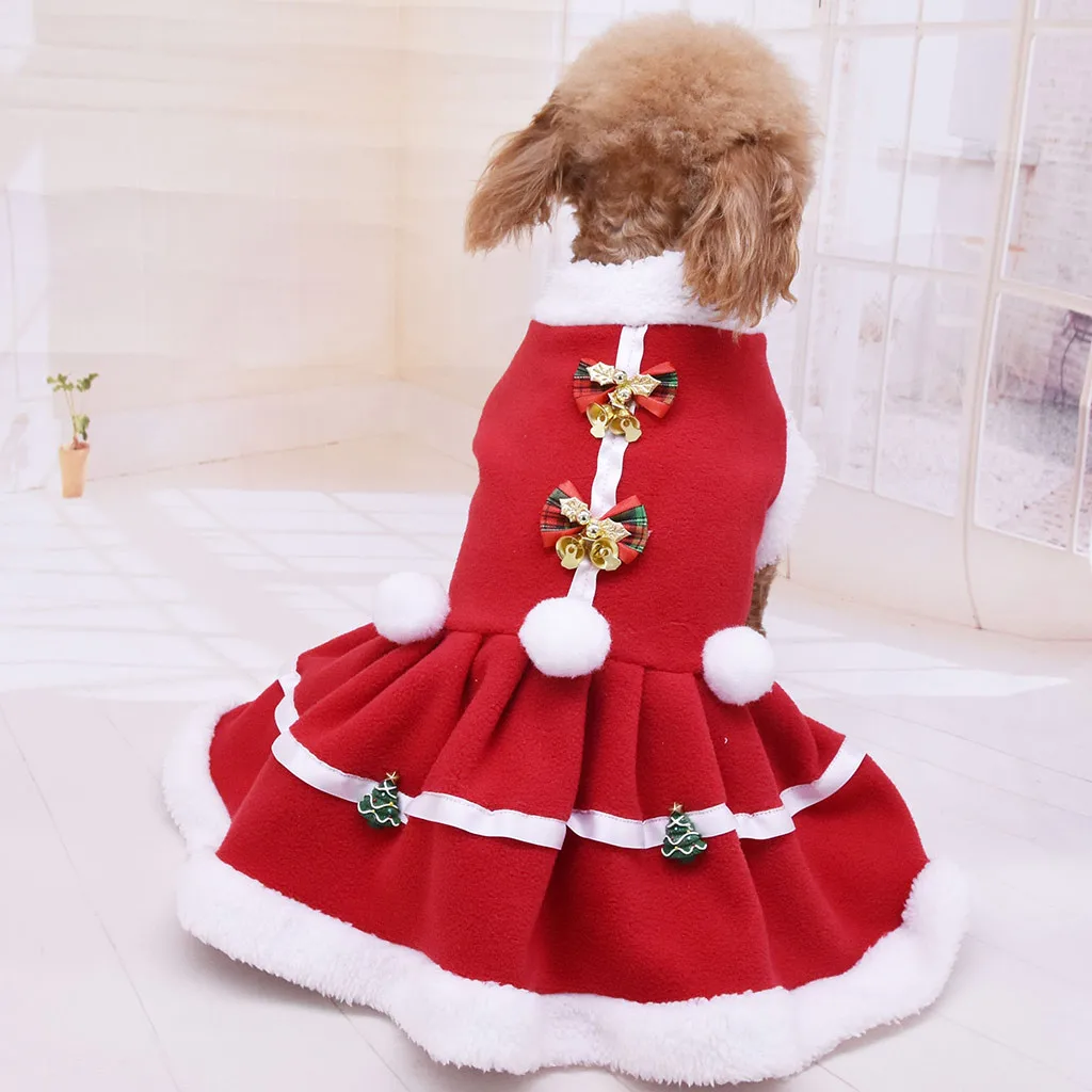 Платье для питомца собаки однотонное Рождественское украшение Платье домашнее животное кошка теплая одежда