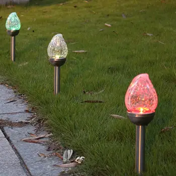 

2pcs Solar LED Crackle Lamp Good Visual Creating Atmospheric Effect Spike Peach Bulb Steel Outdoor Landscape Lawn Light