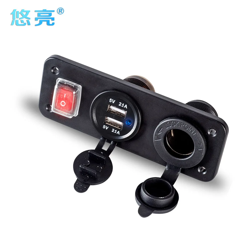 

Car Caravan with Switch 4.2 a Dual USB Charger + Voltmeter with 2-Hole Strip Line Switch Refit Accessories