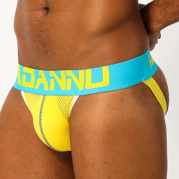 

2020 Men Underwear Sexy Thongs Mesh Transparent Mens Jockstrap Briefs Cotton Man G String Thongs Men's Underpants Lingerie AD154