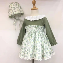 Осенние платья для маленьких девочек; зеленая испанская винтажная шляпа с оборками; детская одежда с длинными рукавами; детская одежда; платье принцессы