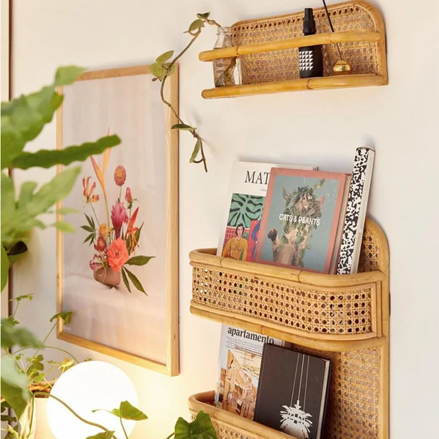 Handmade creative rattan wall shelf  2