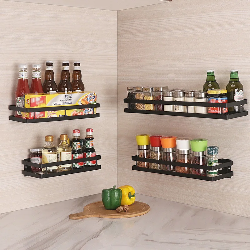 

A Generation of Fat Kitchen Hole Punched Wall-mounted Shelves Multi-functional Spice Rack Spices Storage Rack