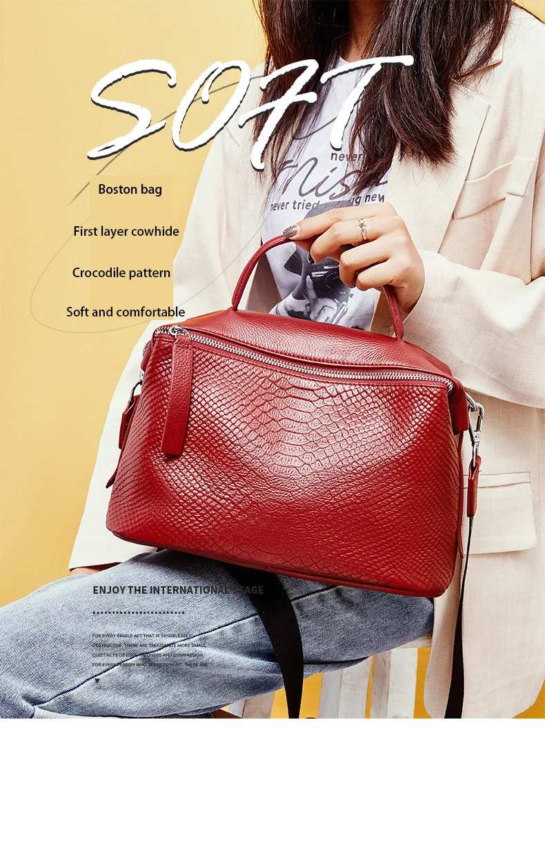 

Soft leather 2020 new leather handbags women's crocodile pattern head layer cowhide large capacity one-shoulder messenger bag