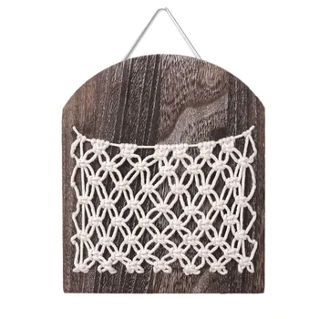 

Bohemia Wood Magazine Storage Basket Wood Debris Shelf Organizer Rack Woven Hanging Pocket Wall Decoration Home Decor Beautiful