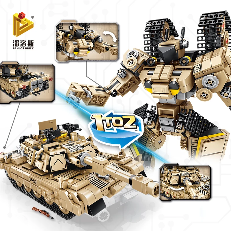 810Pcs Transform Military M1A2 Tank Robot Building Blocks Army Weapons Brick Toy 