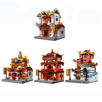 

4pack/set City Street Series Ancient Chinese Architecture Model Tea House Bookstore Building Blocks Educational Kids Toys Bricks