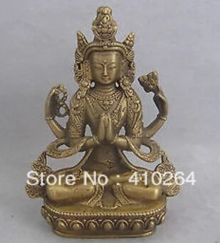

China Tibet Bronze Four-armed Chenrenzig Kwan-yin Guanyin Buddha Statue