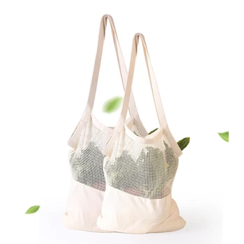 

Portable Fruit Vegetables Storage Bag Long Handle Grocery Bag Reusable Eco friendly Cotton Net Shopper Bags