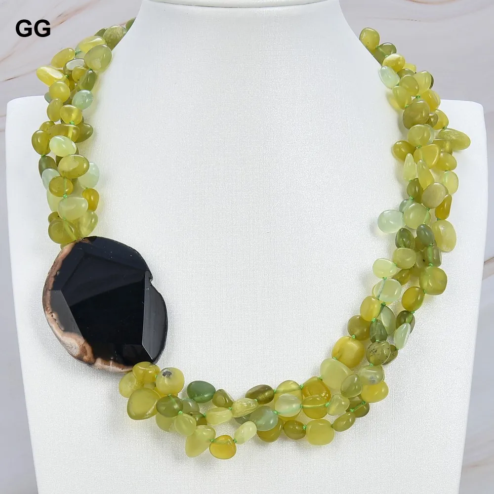 

GG 20" Natural Stone Green Jade Top-drilled Fancy Polished Raw Drusy Slice Agate Gems Stone Necklace Lady Jewelry