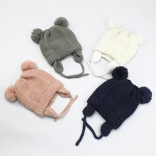 Плотная теплая зимняя вязанная теплая шапка для малышей 6-24 месяцев, чепчик для новорожденных мальчиков и девочек, детская шапка, кепка, бини