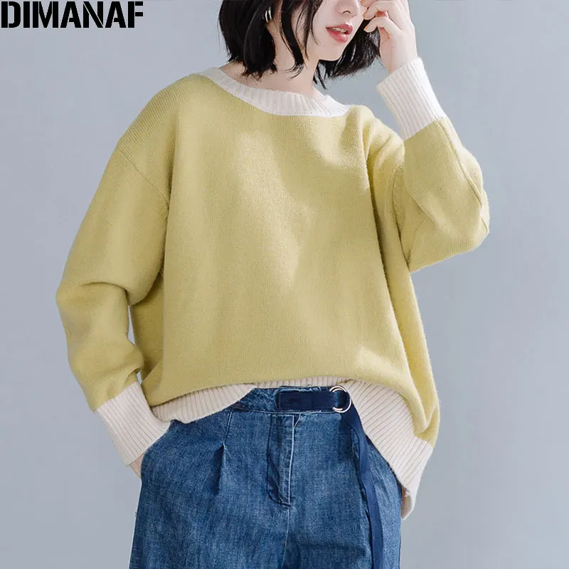 DIMANAF Autumn Winter Plus Size Women Sweater Knitted Thick Pullover Lady Tops Solid Long Sleeve Fashion Casual Female Clothing