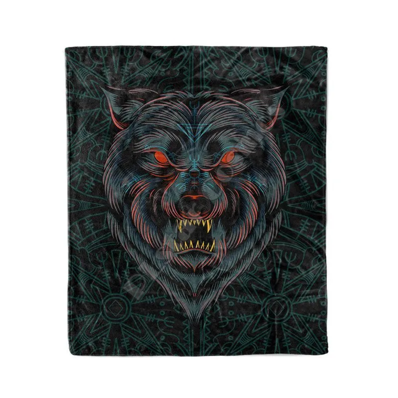 

Viking tattoo Lone Wolf Blanket 3D full printed Wearable Blanket Adults For Kids Warm Sherpa Blanket Drop Shipping 02