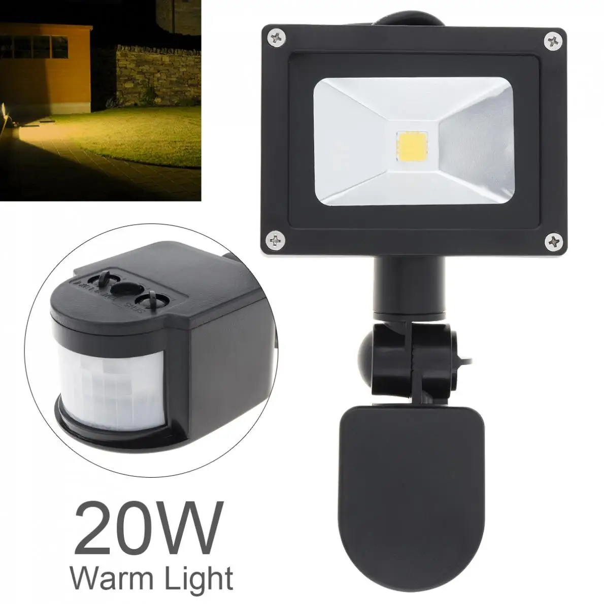 LED Floodlights 20W PIR Infrared Body Motion Sensor LED Flood Light AC 85 265V Warm White