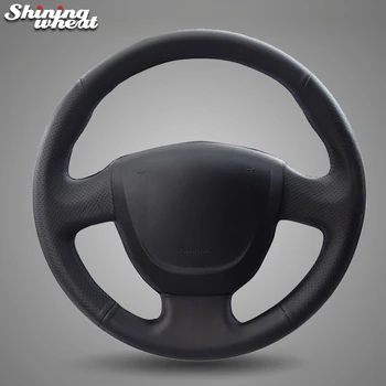 

Shining wheat Black Artificial Leather Hand-stitched Car Steering Wheel Cover for Lada Granta 2011-2018
