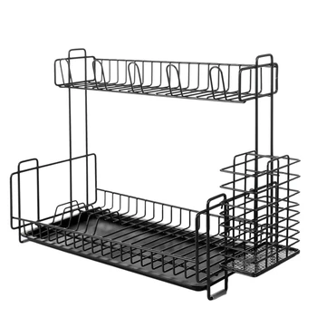 

Double-Layer Iron + PS Tableware Storage Rack Holder Shelf Dish Drain For Kitchen Storage Racks Holders Tools