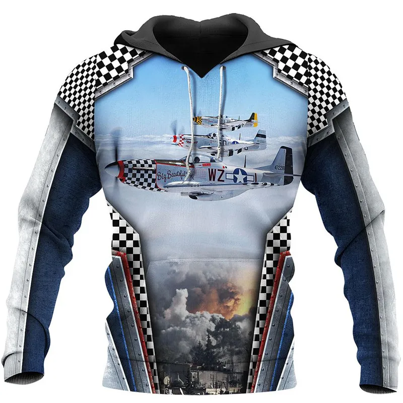 

Air force plane p51 wild horse 3D full print zipper Sweatshirt casual Street hip-hop fashion Hoodie